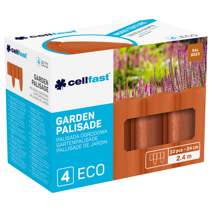 Záhradná palisáda Cellfast, drevená textúra, mrazuvzdorná, dĺžka 2,4 m, tehlová farba, 34-033