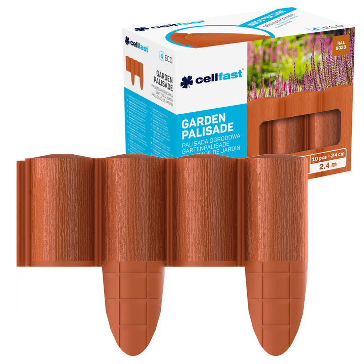Záhradná palisáda Cellfast, drevená textúra, mrazuvzdorná, dĺžka 2,4 m, tehlová farba, 34-033