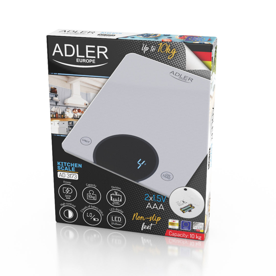 Adler AD 3173s Kuchynská váha do 10 kg LED Rozmery 20 x 16 cm