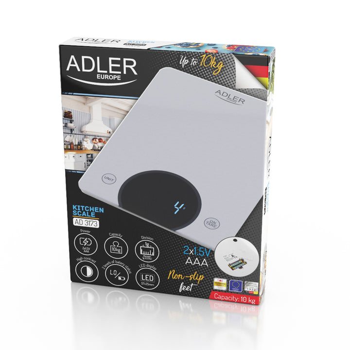 Adler AD 3173s Kuchynská váha do 10 kg LED Rozmery 20 x 16 cm