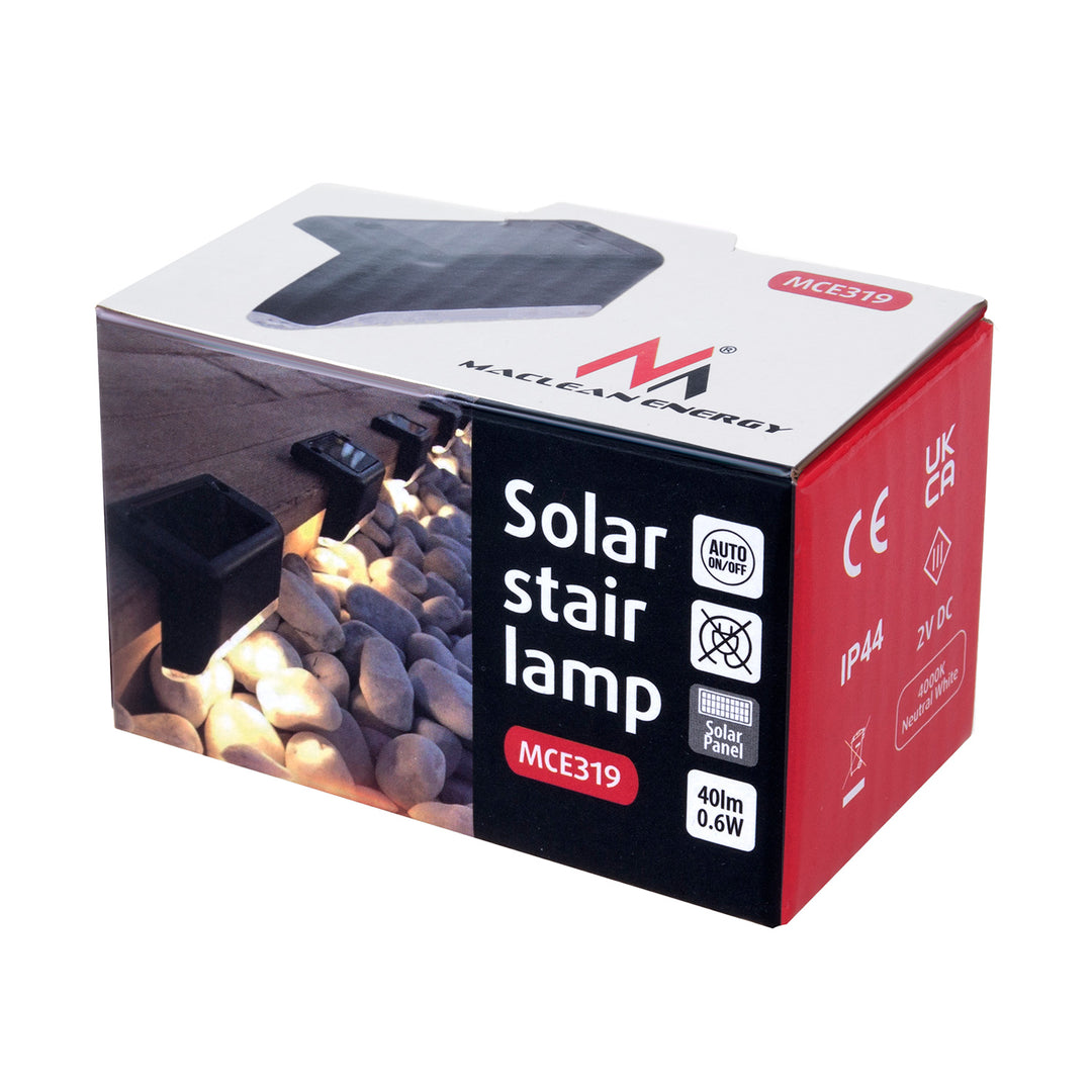 8x Maclean solárne LED svetlo na schody IP44, 4000K, Ni-MH 100 mAh, 80x45x45mm, súmrakový senzor MCE319