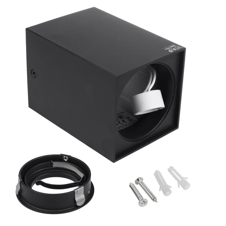 3x Maclean trubica / povrchové svietidlo, bodové, štvorcové, hliníkové, GU10, 80x80x115mm, čierne, MCE426 B + 3x LED žiarovka 5W