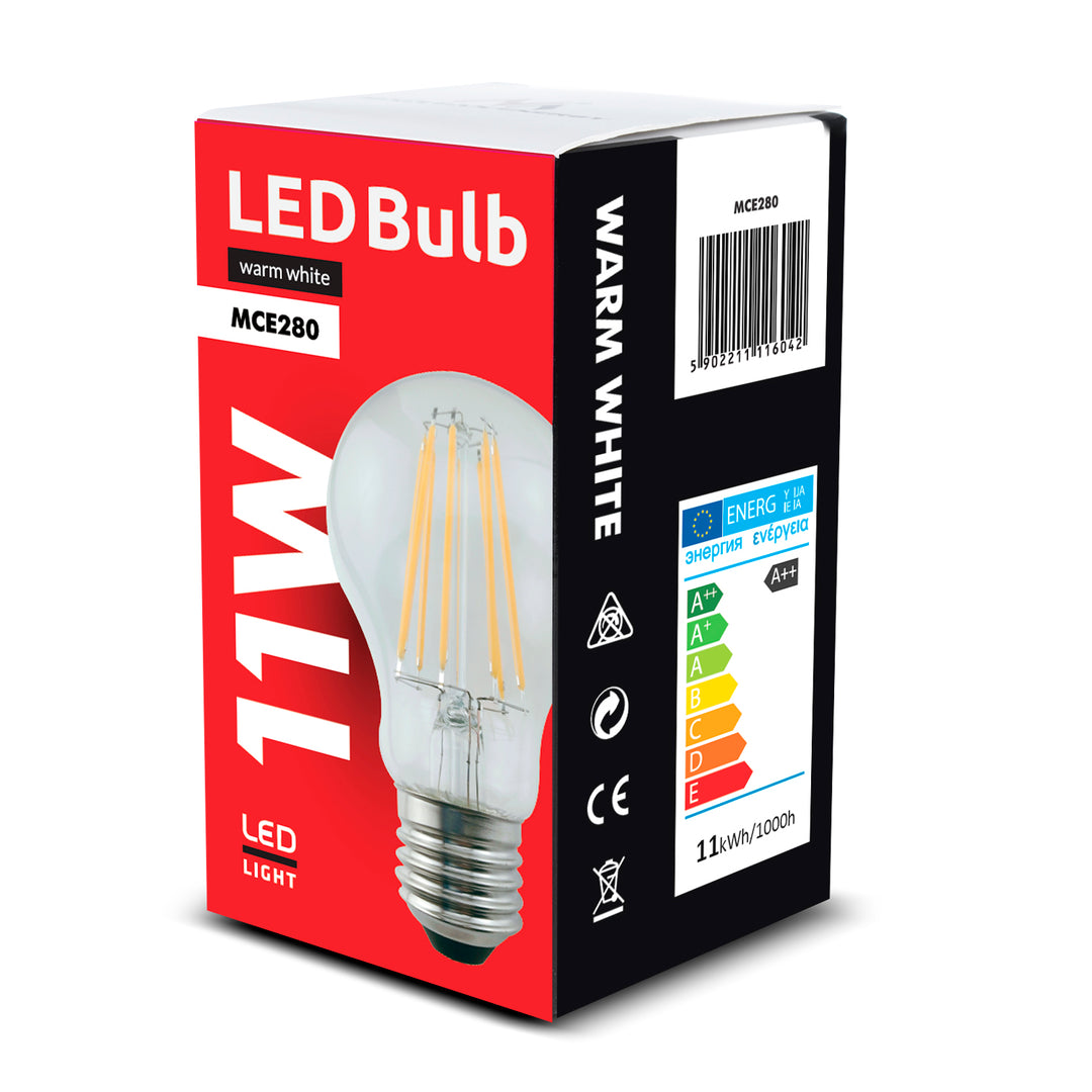6x LED žiarovka Maclean, E27, 11W, 230V, WW teplá biela 3000K, 1500lm Retro edison dekoratívna A60, MCE280
