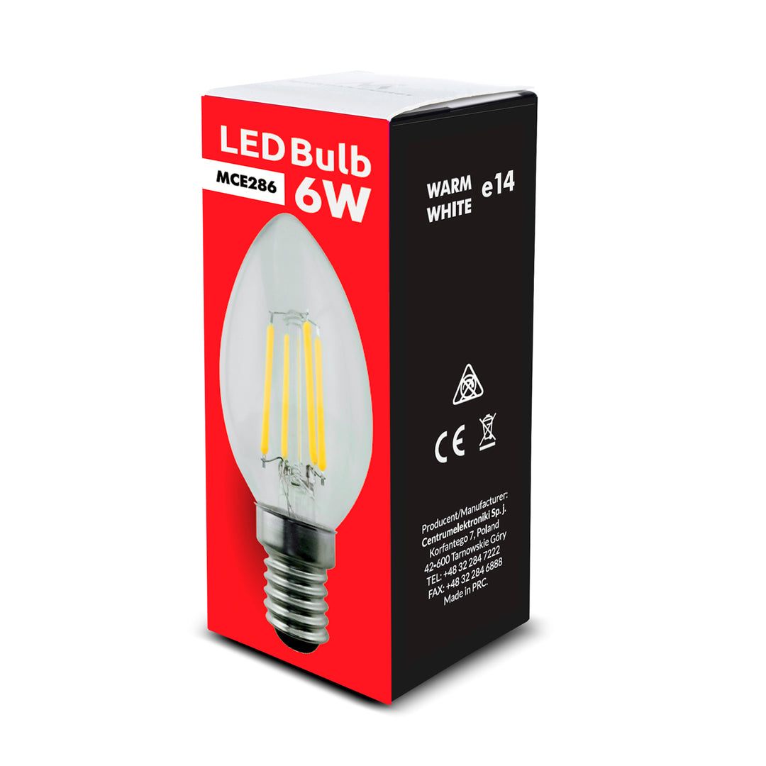 6x Maclean, žiarovka LED E14, 6W, 230V, WW teplá biela 3000K, 806lm, retro edisonová dekoratívna sviečka C35, MCE286