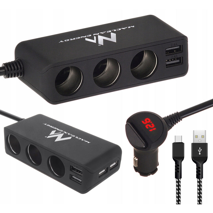 Rozdeľovač zásuvky zapaľovača Maclean, voltmeter, 120W