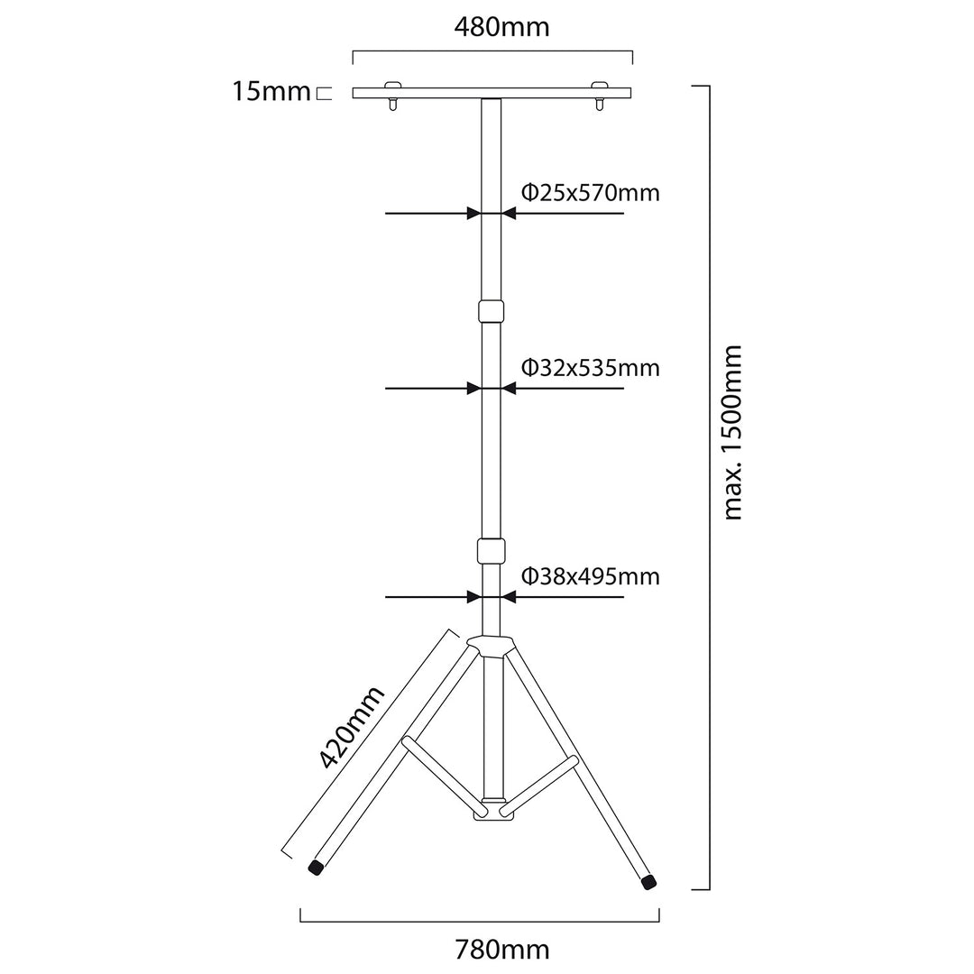 Stojan na reflektory Maclean, pre 2 reflektory, LED, žltý, z ocele, max. výška 1,5 m + reflektor