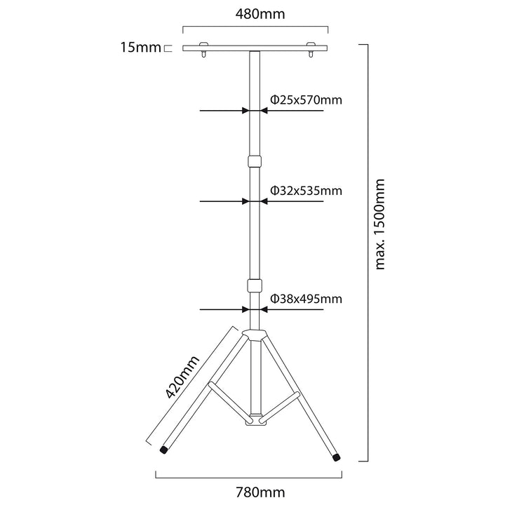 Stojan na reflektory Maclean, pre 2 reflektory, LED, žltý, z ocele, max. výška 1,5 m + reflektor