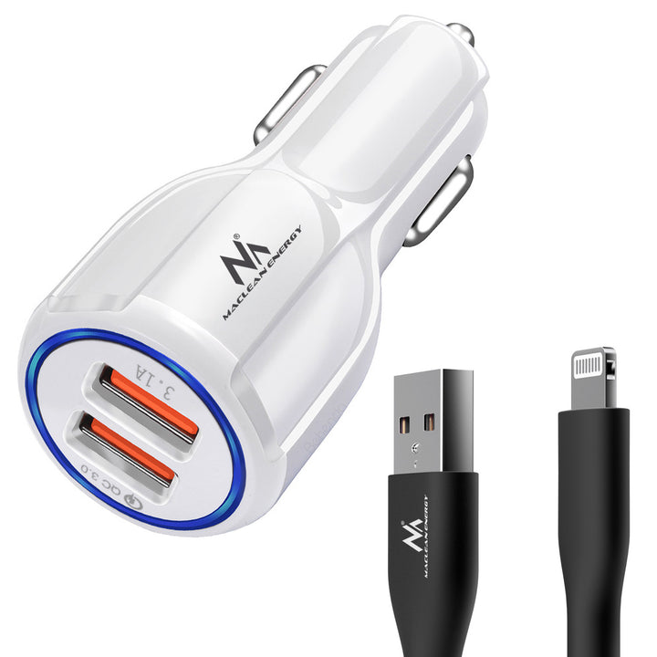Nabíjačka do auta Maclean, Qualcomm Quick Charge, QC 3.0 - 5V/3A, 9V/1,8A, 12V/1,6A, 5V/3,1A so zásuvkou USB Lightning