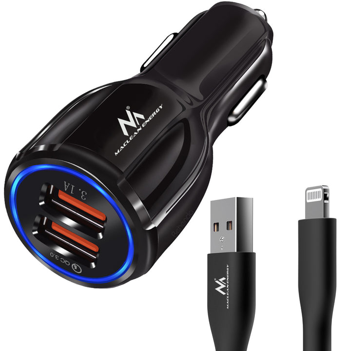 Nabíjačka do auta Maclean, Qualcomm Quick Charge, QC 3.0 - 5V/3A, 9V/1,8A, 12V/1,6A, 5V/3,1A so zásuvkou USB Lightning