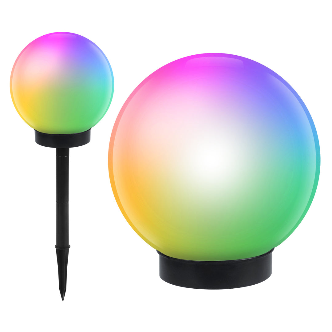 GreenBlue solárna voľne stojaca záhradná lampa, guľa, 15x48cm, RGB farebná LED, GB122 + 25x58cm GB166