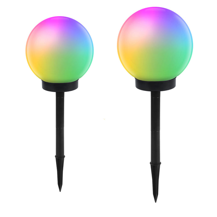 GreenBlue solárna voľne stojaca záhradná lampa, guľa, 15x48cm, RGB farebná LED, GB122 + 25x58cm GB166