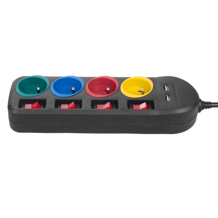 Napájacia lišta Maclean, 4-zásuvkový predlžovací kábel + 2xUSB, s prepínačmi, 250 VAC/10A, 2,1 A 5 V, 1,5 m, biela, MCE229B + USB kábel MCE471