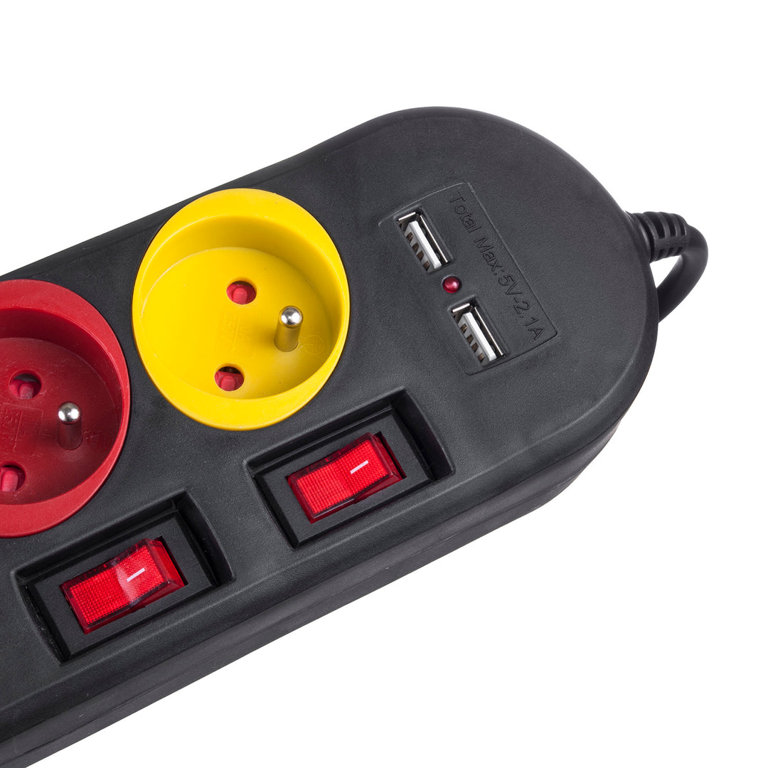 Napájacia lišta Maclean, 4-zásuvkový predlžovací kábel + 2xUSB, s prepínačmi, 250 VAC/10A, 2,1 A 5 V, 1,5 m, biela, MCE229B + USB kábel MCE471