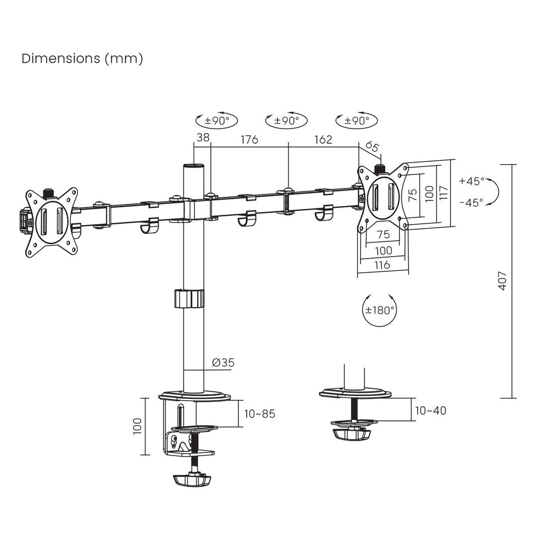 Stolný držiak Maclean pre 2 monitory, VESA 75x75 a 100x100, 17-32", 2x 9 kg, MC-754N
