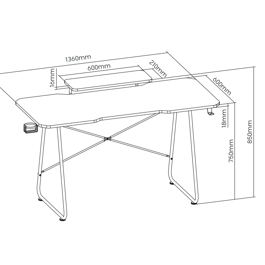 Herný stôl s policou na monitor NanoRS, max. 50 kg, výška 850 mm, čierny, RS170