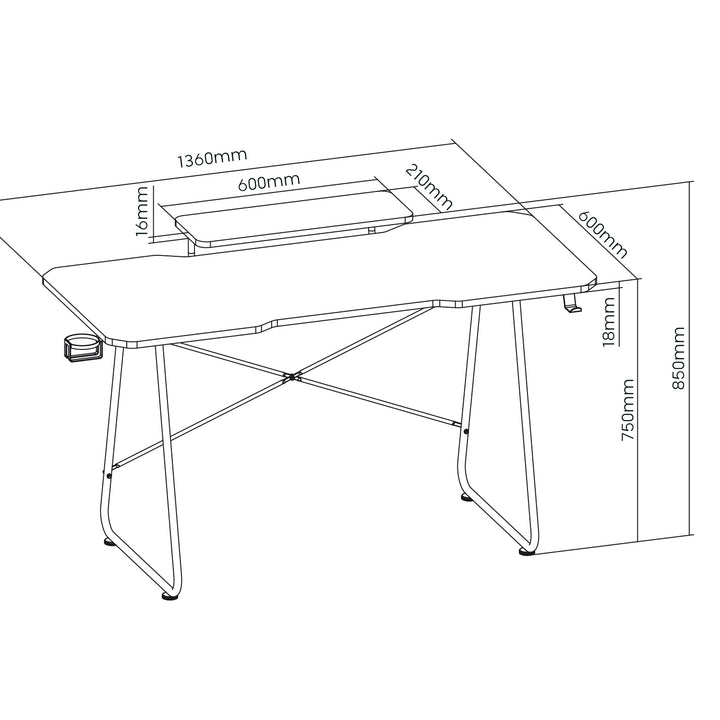 Herný stôl s policou na monitor NanoRS, max. 50 kg, výška 850 mm, čierny, RS170