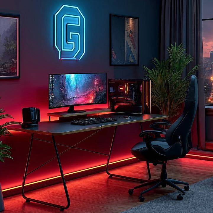 Herný stôl s policou na monitor NanoRS, max. 50 kg, výška 850 mm, čierny, RS170