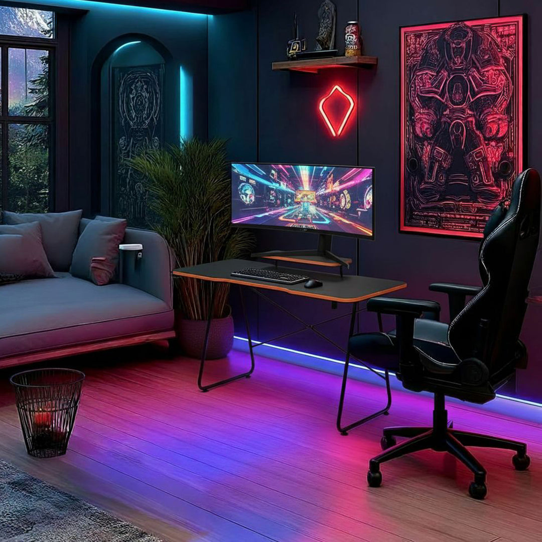 Herný stôl s policou na monitor NanoRS, max. 50 kg, výška 850 mm, čierny, RS170