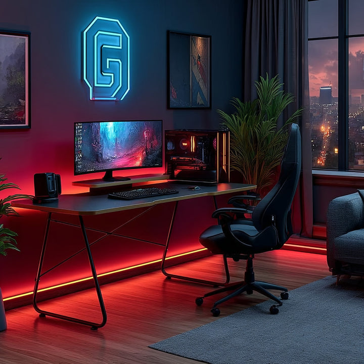 Herný stôl s policou na monitor NanoRS, max. 50 kg, výška 850 mm, čierny, RS170