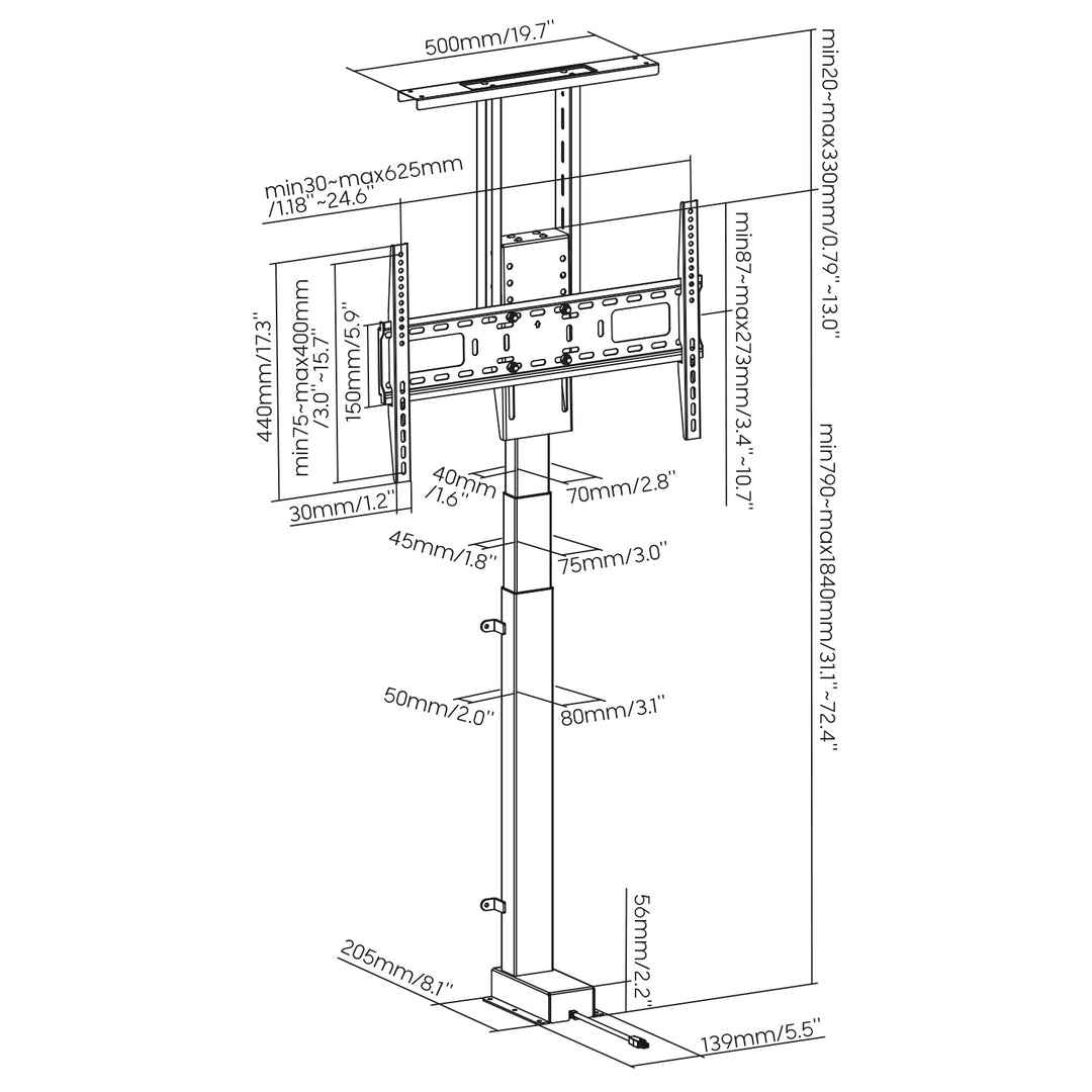 Elektrický výsuvný držiak pre Maclean, TUYA, 37''-80'', VESA 600x400, max. 60 kg, MC-866T