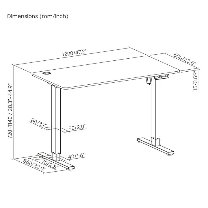 Písací stôl Ergo Office s elektrickým nastavením výšky, na státie a sedenie, max. výška 114 cm, ER-451