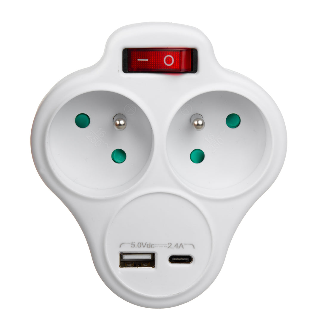 Zásuvka Maclean, rozdeľovač s 2 zásuvkami a USB A/C 2,4A, typ E, 2x16A, MCE336 E