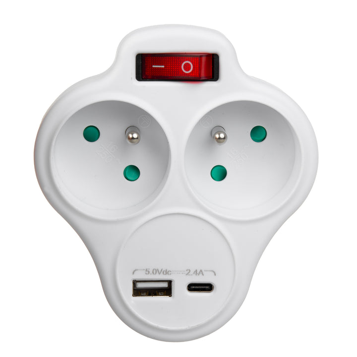 Zásuvka Maclean, rozdeľovač s 2 zásuvkami a USB A/C 2,4A, typ E, 2x16A, MCE336 E