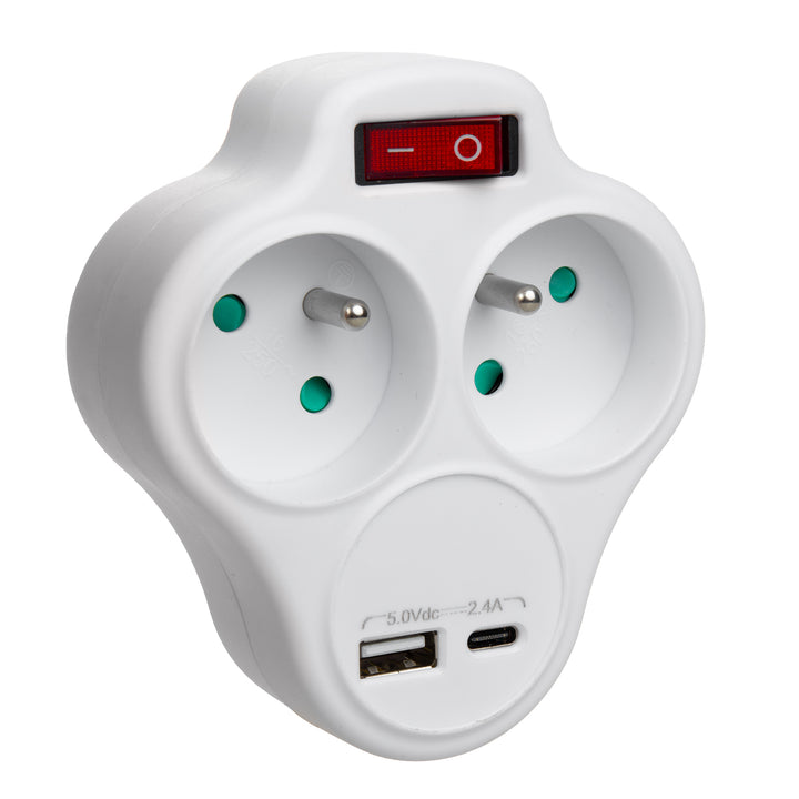 Zásuvka Maclean, rozdeľovač s 2 zásuvkami a USB A/C 2,4A, typ E, 2x16A, MCE336 E