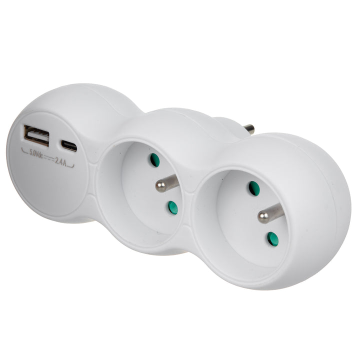 Zásuvka Maclean, 2-zásuvkový rozdeľovač, 2x USB A/C, typ E, 2x16A, MCE339 E