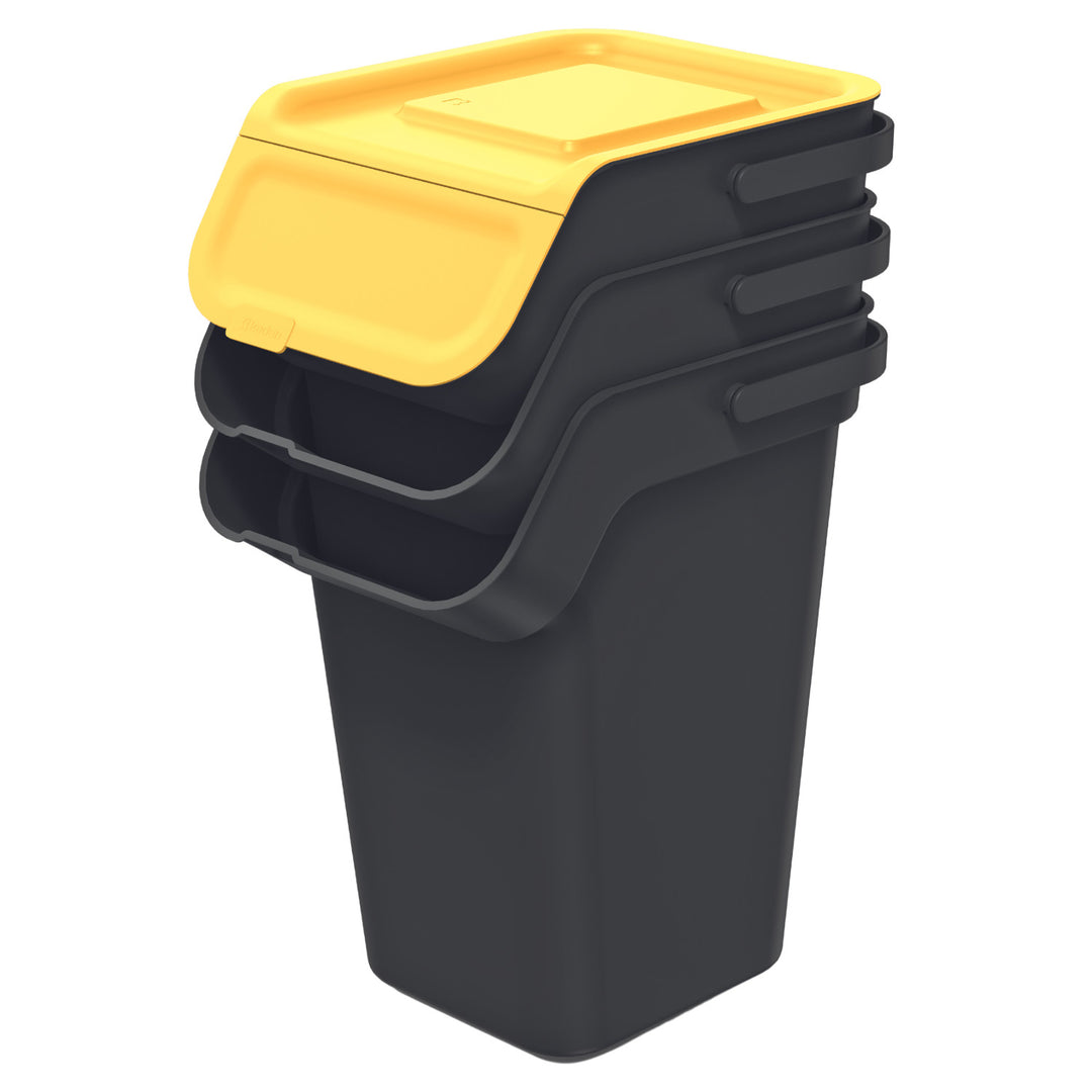 Sada odpadkových košov Keden, na recykláciu, 3x25 litrov, čierna, Kaddi Q Set