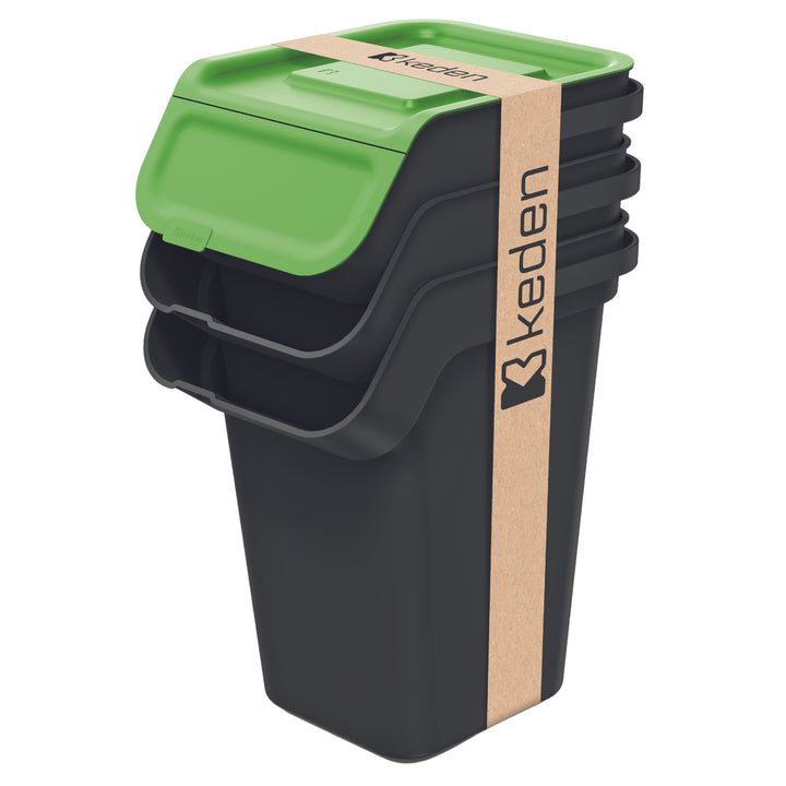 Sada odpadkových košov Keden, na recykláciu, 3x25 litrov, čierna, Kaddi Q Set