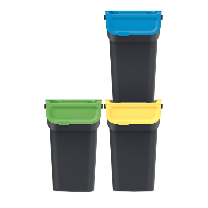 Sada odpadkových košov Keden, na recykláciu, 3x25 litrov, čierna, Kaddi Q Set