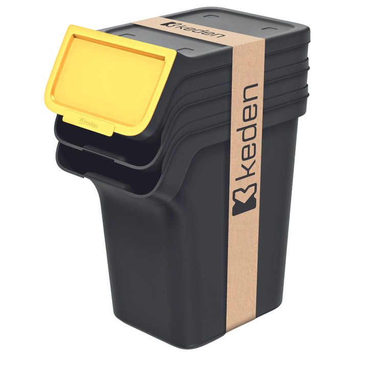 Sada odpadkových košov Keden, na recykláciu, 3x20 litrov, čierna, Stackbox