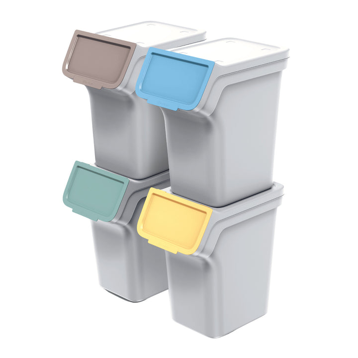 Sada odpadkových košov Keden, na triedenie odpadu, 4x20 litrov, popol, Stackbox
