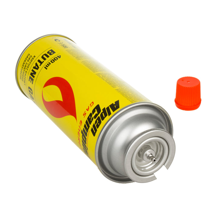 14x Alpen Camping 400ml plynová kartuša. Certifikát: Vyhovuje norme EN417, izobután, prevádzkový rozsah -10°c až + 40°c, IK004