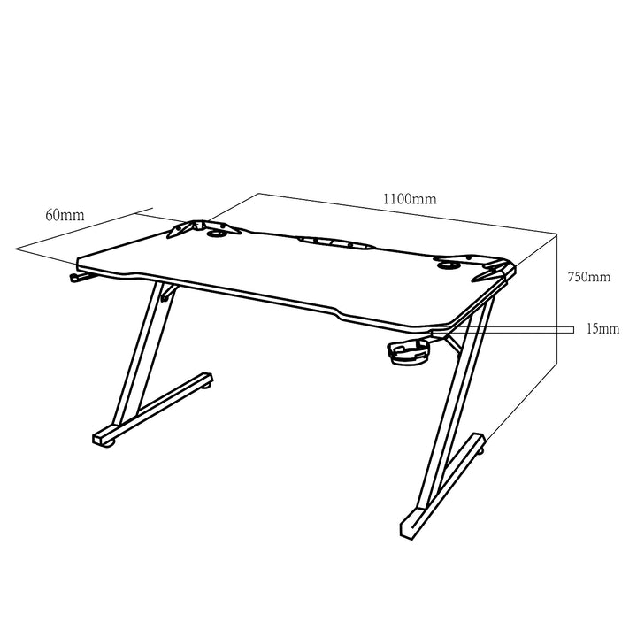 Čierny herný stôl veľký NanoRS, max. 150 kg, výška 750 mm, 110x60x1,5 cm, držiak na pohár a slúchadlá, RS345