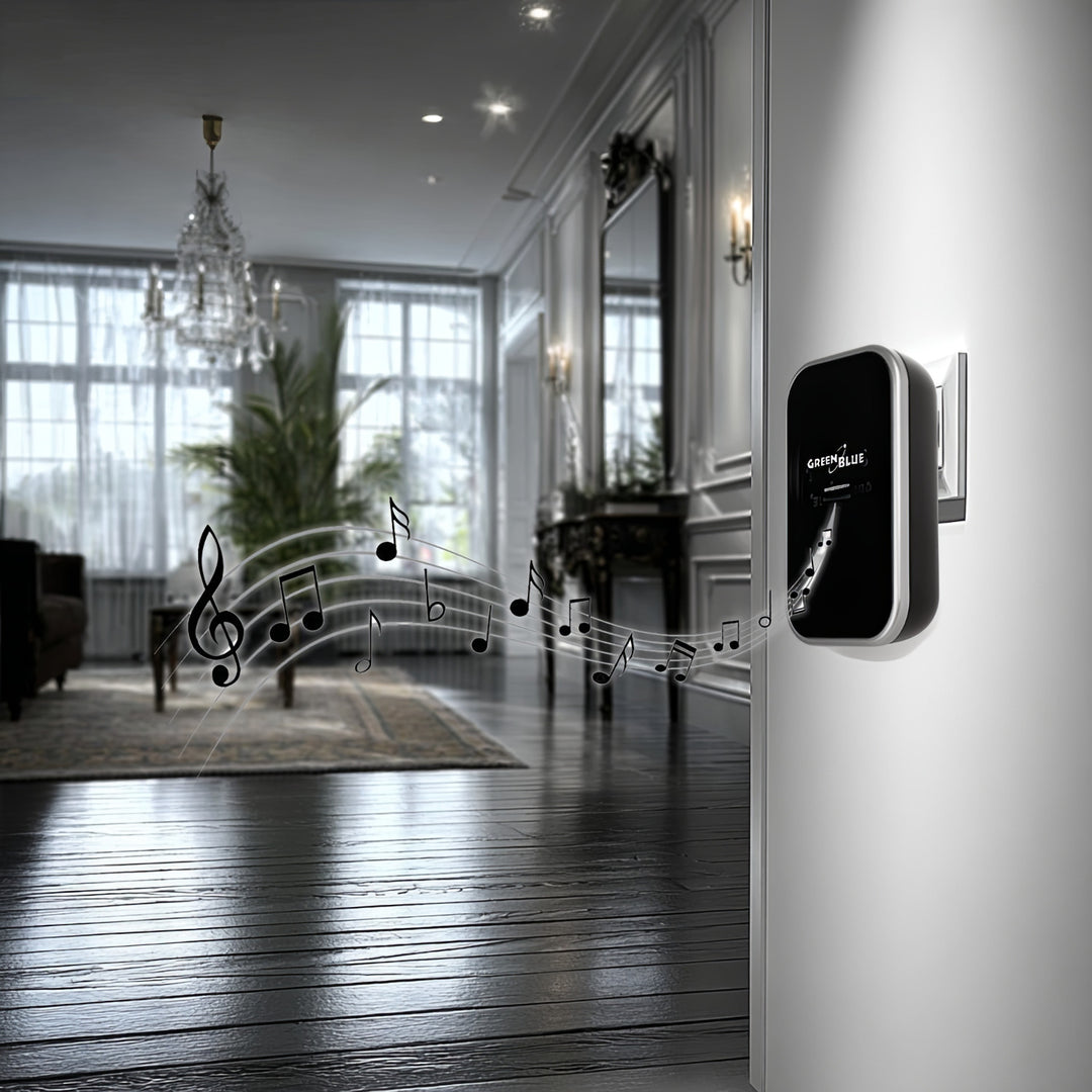 Kinetický bezdrôtový zvonček bez batérií, 38 melódií, čierny, dosah až 200 m, IP44, GreenBlue GB157 B