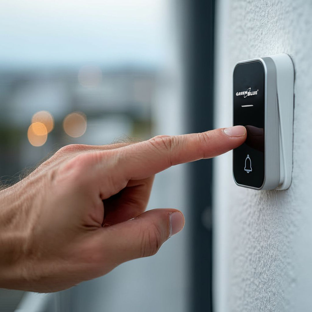 Kinetický bezdrôtový zvonček bez batérií, 38 melódií, čierny, dosah až 200 m, IP44, GreenBlue GB157 B