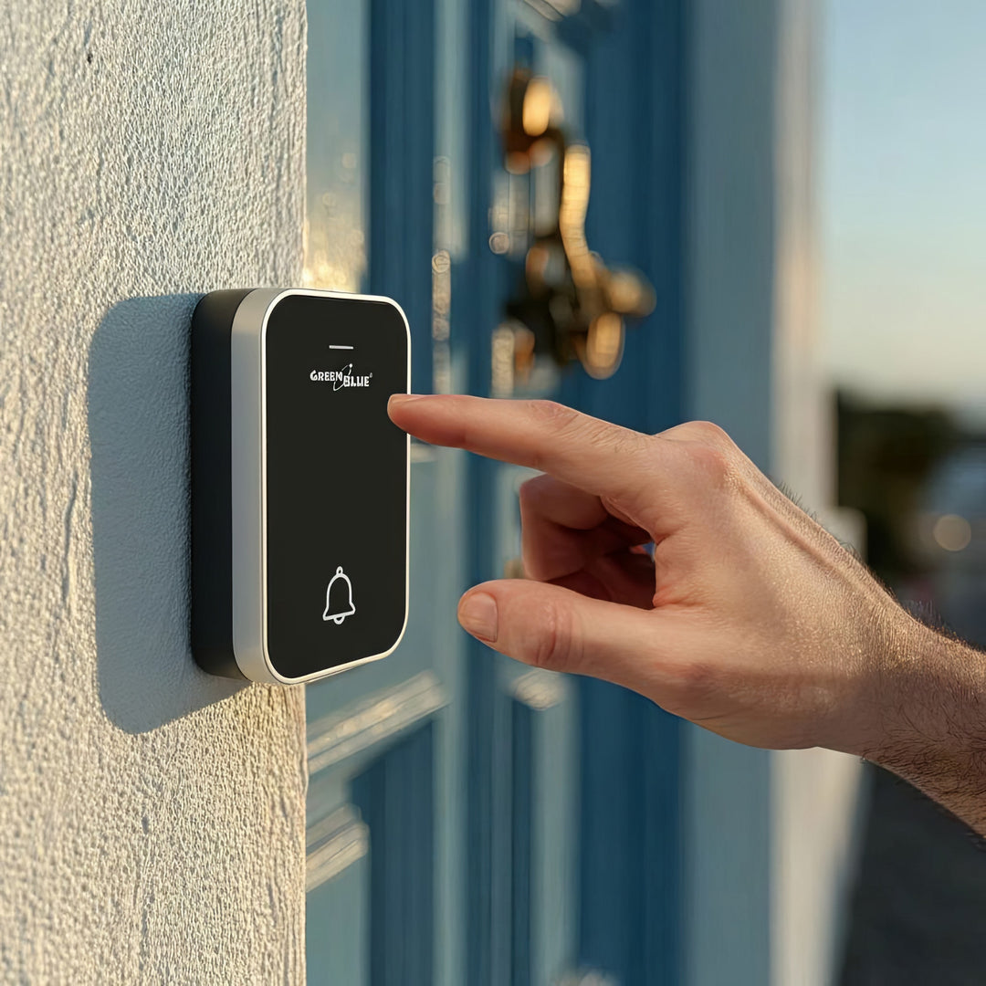 Kinetický bezdrôtový zvonček bez batérií, 38 melódií, čierny, dosah až 200 m, IP44, GreenBlue GB157 B