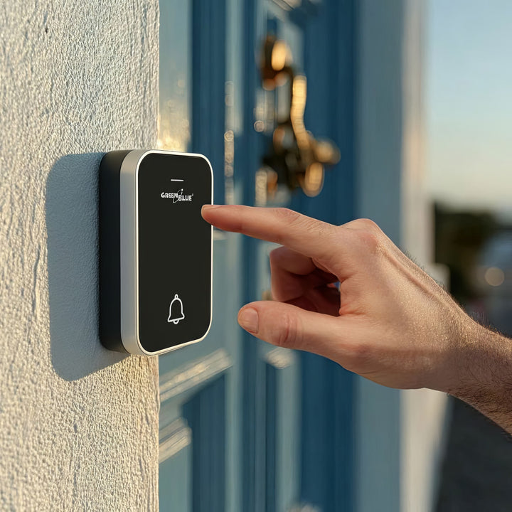 Kinetický bezdrôtový zvonček bez batérií, 38 melódií, čierny, dosah až 200 m, IP44, GreenBlue GB157 B