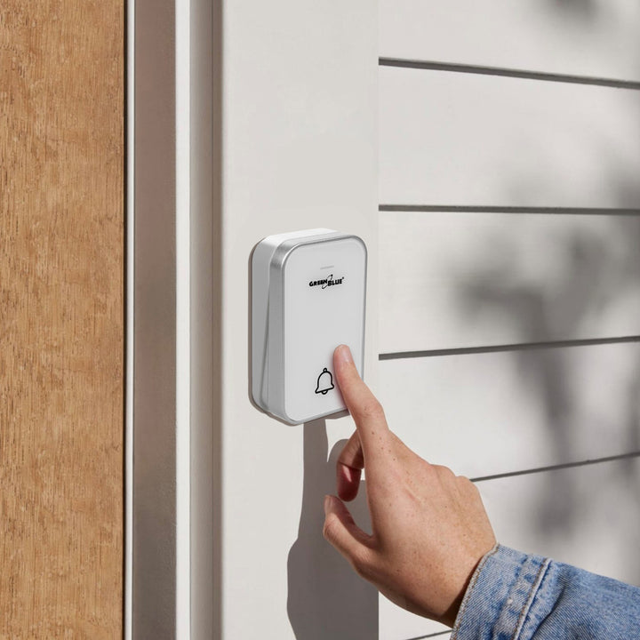 Kinetický bezdrôtový zvonček bez batérií, 38 melódií, biely, dosah až 200 m, IP44, GreenBlue GB157 W