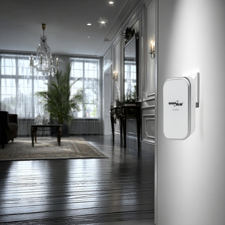 Kinetický bezdrôtový zvonček bez batérií, 38 melódií, biely, dosah až 200 m, IP44, GreenBlue GB157 W