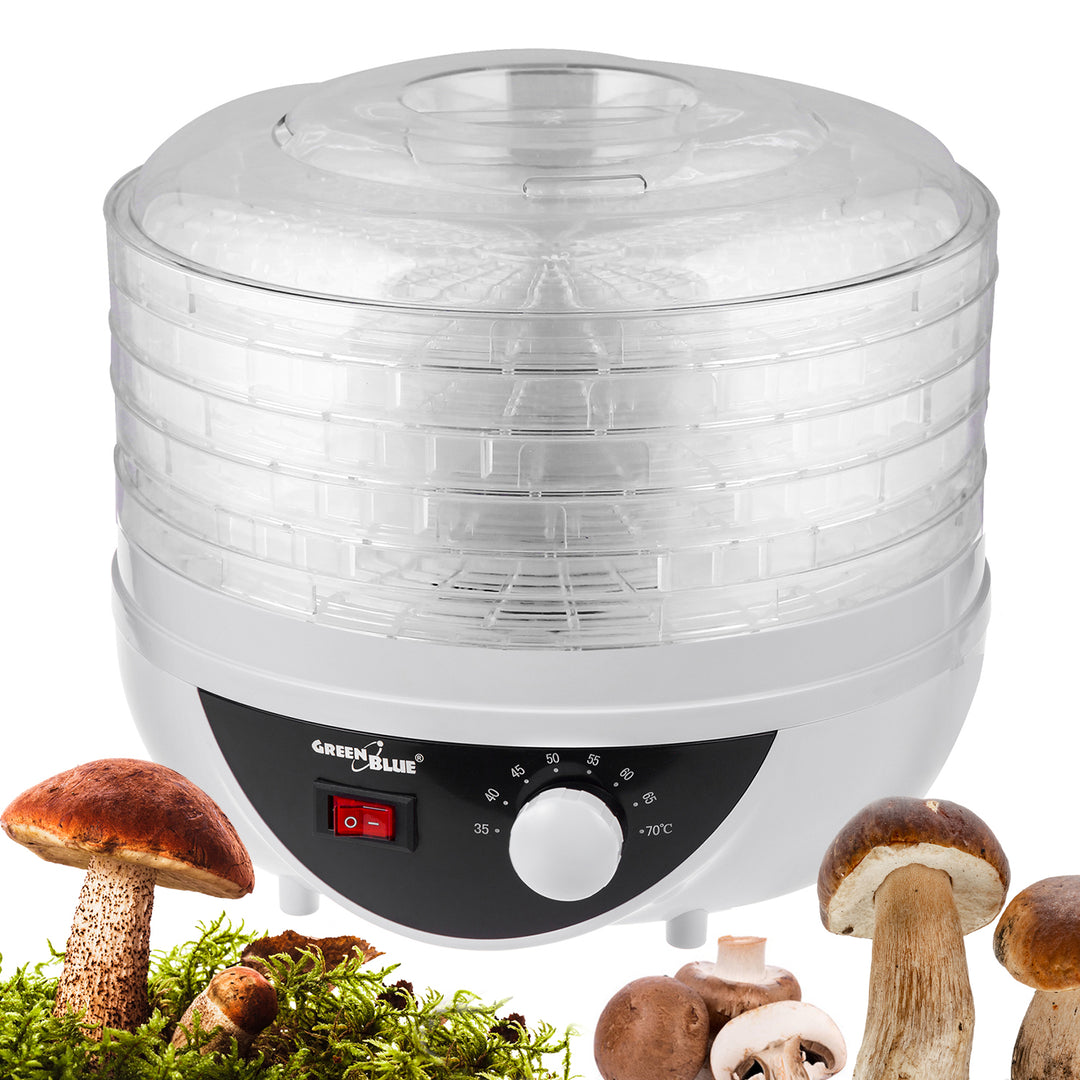Sušička húb, zeleniny a ovocia GreenBlue, výkon 250 W - veľmi tichá, zástrčka GB195 UK