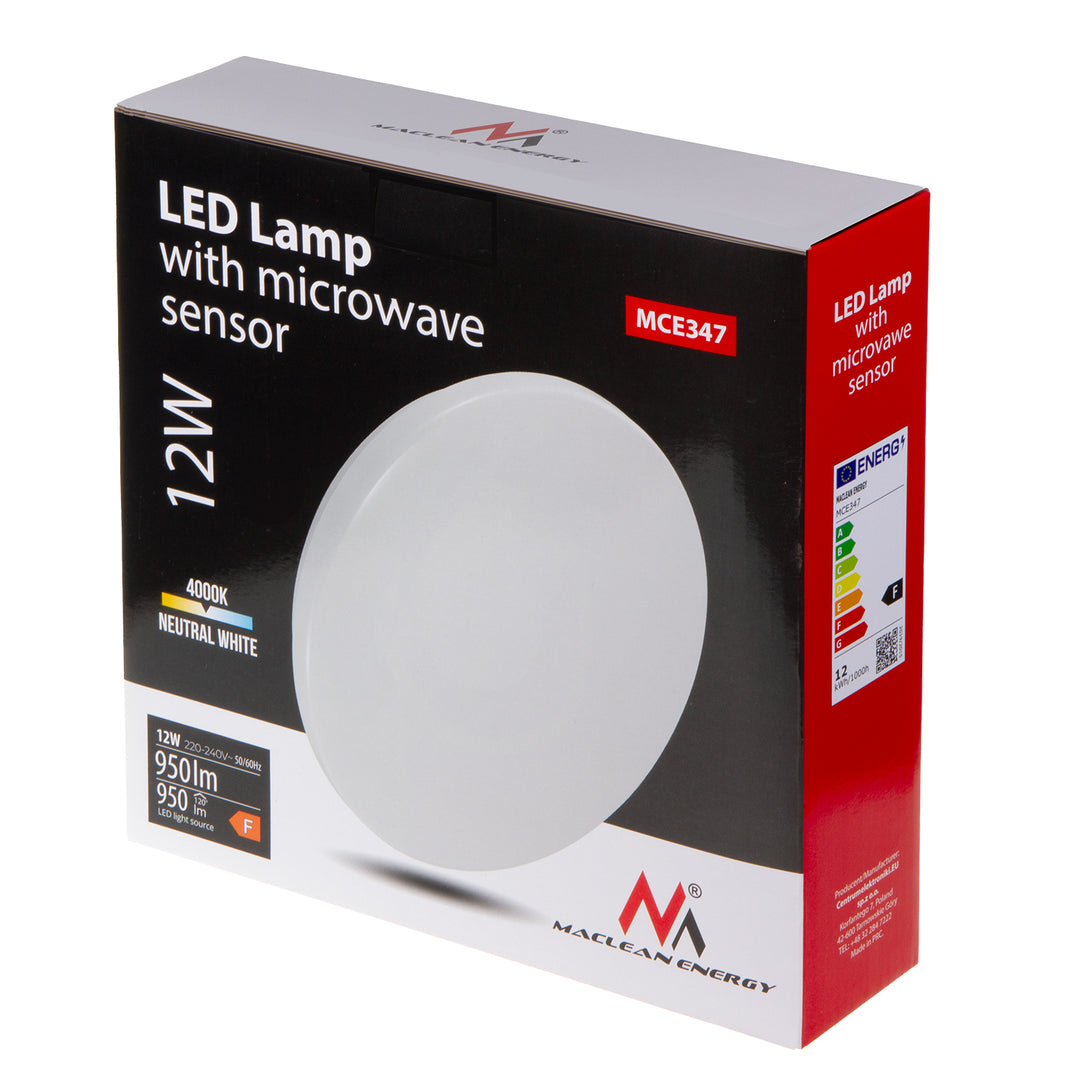 Stropná LED lampa so senzorom Maclean, mikrovlnný senzor 5,8 GHz, 4000K, 12 W, 950 lm, IP44, MCE347