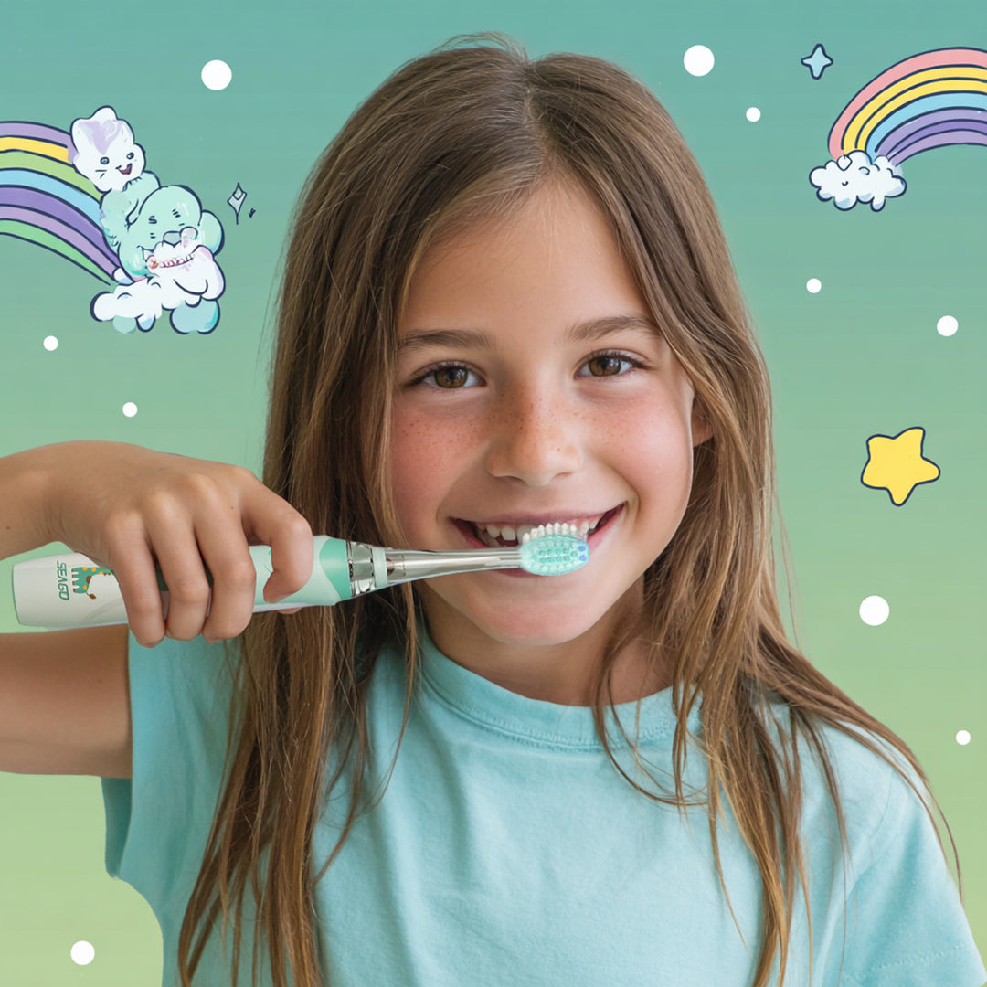 Detská sonická zubná kefka SEAGO, farba zelená, 1xAA 1,5V (nie je súčasťou balenia), 3 koncovky, SG-977 Green