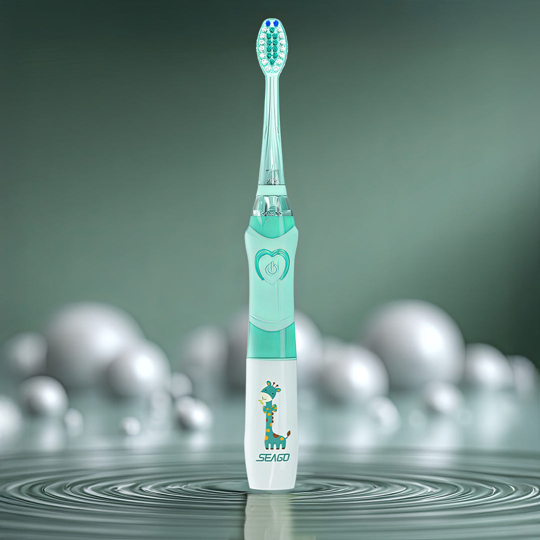Detská sonická zubná kefka SEAGO, farba zelená, 1xAA 1,5V (nie je súčasťou balenia), 3 koncovky, SG-977 Green