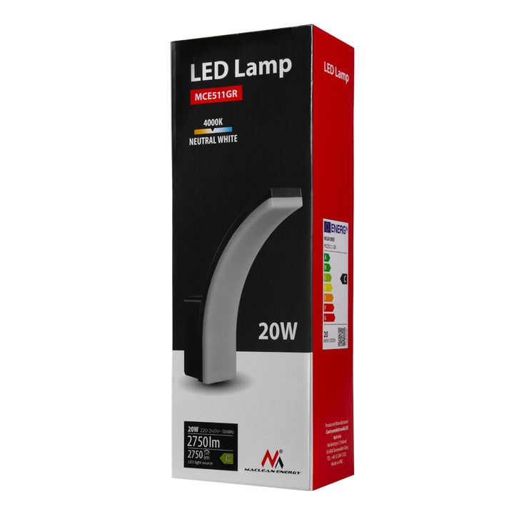 LED žiarovka šedá 20W 2750lm neutrálna biela 4000K IP65 Maclean MCE511 GR