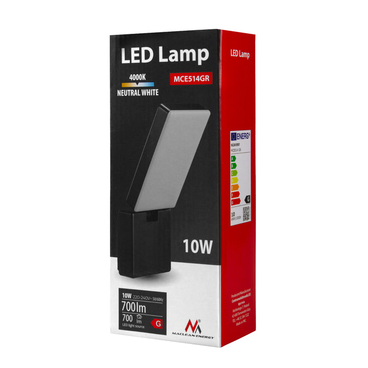 Maclean LED lampa šedá 10W 700lm IP65 neutrálna biela 4000K