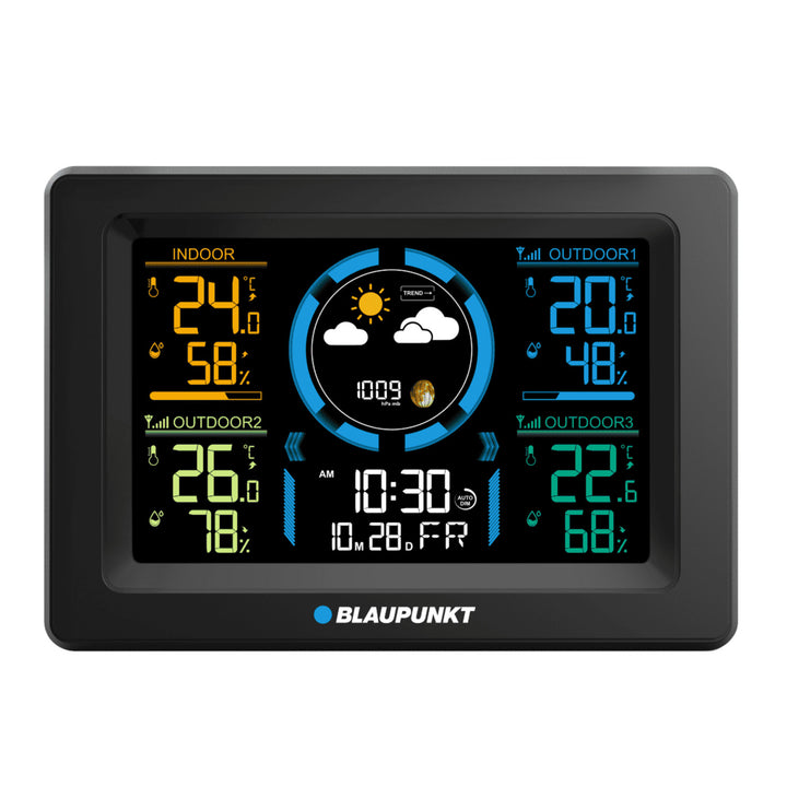 Meteostanica Blaupunkt, vlhkomer, tlak, predpoveď, 3 senzory, WS40BK