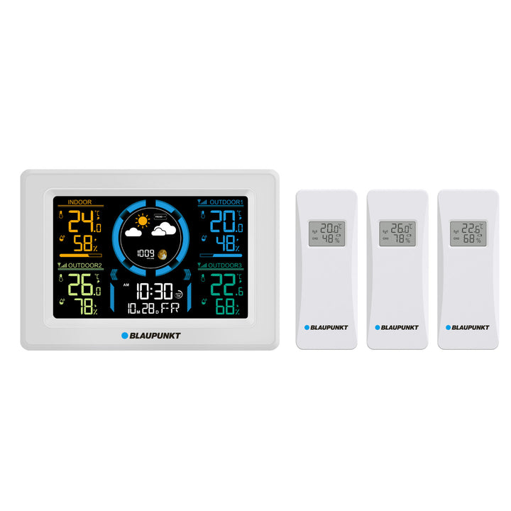 Meteostanica Blaupunkt, vlhkomer, tlak, predpoveď, 3 senzory, WS40WH